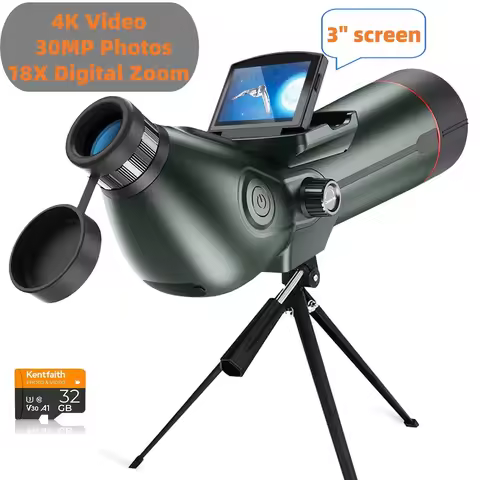 Spotting Scope Monocular Telescope with Camera 4K Video 30MP Photo 3in Display for Moon Star Bird Wa
