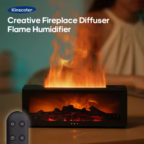 Fireplace Aroma Diffuser Creative Flame Humidifier Waterless Auto-Off Protection with Remote and Rea