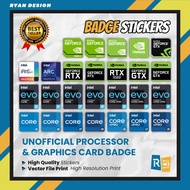 Intel Core i3 i5 i7 Gen 11 12 13 14 Nvidia Geforce RTX GTX Intel Iris Xe Badge Sticker