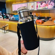1.0 L Large Glass Water Bottle with Cloth Sleeve: Borosilicate Glass Drinking Bottles for Outdoor Ad