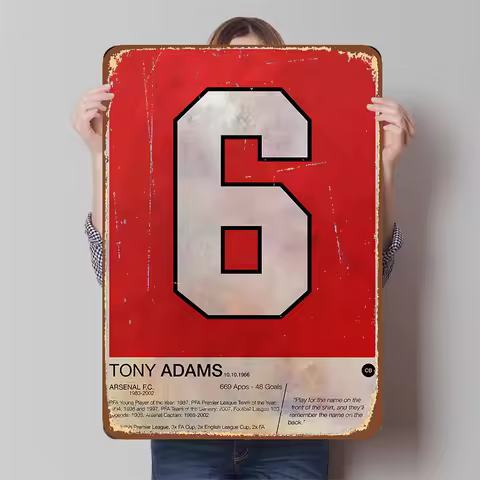 Arsenal Legend Tony Adams Number 6 Iron Painting 669 Apps 48 Goals Football Souvenir Decor Art