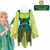 【READY STOCK 】Adult Women Wizard Of Oz Woodland Elf Fairy Costume Green Dress With Wings Floral Crow