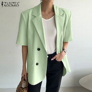 Fancystyle ZANZEA Korean Style Women Lapel Collar Suits Office Wear Lady Short Sleeve Blazer Fashion Solid 2023 New Jacket #10