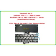 Laptop Keyboard Notebook Asus VivoBook S14 14 K431 K431F K431FQ K431FLC K431FL K431FAC K431FA X431F X431FA X431FL S431F S431FA S431FL V431 Silver Lamp Backlit Backlight