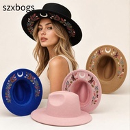 SZXBOGS Wide Brim Fedora Hat, Bohemian Style Black Felt Fedora Hat,  Floral Patterns Butterfly and M