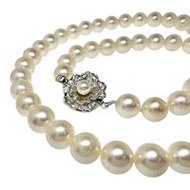 Pre-owned Akoya pearl necklace, 7.6mm-7.9mm, silver, 37.8g, 43cm, for women.
