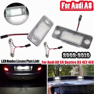 2Pcs White Error Free LED License Number Plate Light Lamps For Audi A8 S8 Quattro D3 4E2 4E8 2002-20