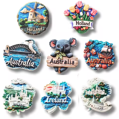 1pc, Australia Fridge Magnet, Koala Magnet, Ocean Magnet,Netherlands Windmill Tulip Four-Leaf Clover