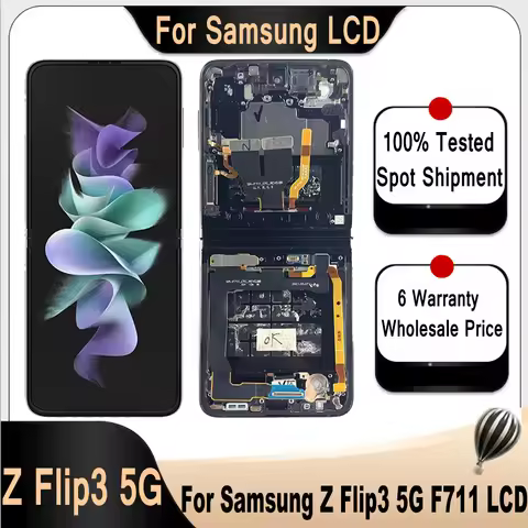 For Samsung Z Flip 3 5G LCD Frame For Samsung Z Flip3 5G F711 F7110 LCD Display Touch Screen Digitiz