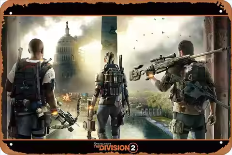 Tom Clancy The Division 2 Landscape Retro Poster Vintage Metal Tin Sign for Home, Bathroom, Living R