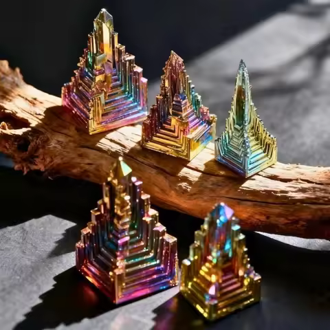 1pc Artificial Aura Colorful Pyramid Rainbow Aura Ore Mineral Collectible Specimen Metal Ornament Ho
