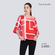 Guy Laroche เสื้อตรุษจีน เสื้อผู้หญิง Light linen Red logo คอกลม แขนสามส่วน สีแดง (GAHNRE)