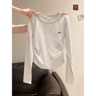 【简居好物旗舰店kon54gchou1.my】 春秋薄款通勤圆领蝴蝶结印花长袖打底衫T恤女春秋季褶皱收腰上衣【 Hot selling in store 】 Spring and Autumn thi