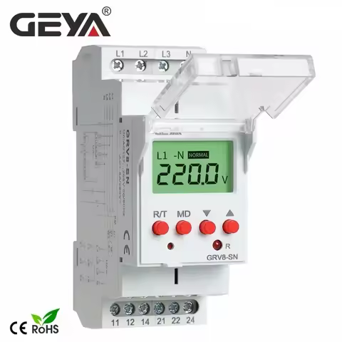 GEYA GRV8-S 3 Phase Digital Display Voltage Relay 8A 2SPDT Monitoring Phase Relay Auto Reset LCD Rel