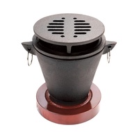 【DriftPetal】 Cast Mini Hibachi Grill Indoor Appetizers Pu-Pu Griller Portable Stove With Wooden Base