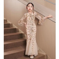 Kid Luxury Wedding Dress Children Girl Evening Gold Sequin Trumpet Mermaid Party Elegant Cocktail Dr