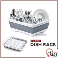 【SG STOCK】Foldable Dish Rack With Drainboard Kitchen Organiser For Dishes/Knives/Cups/Cutting Boards