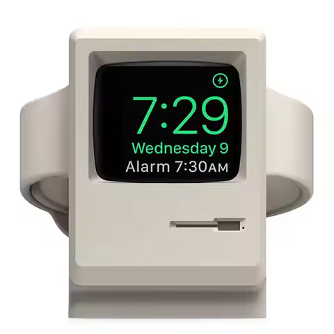 For Apple Watch 7 6 5 4 iWatch 3 2 1 Silicone Stand Charging Dock Holder Retro Computer Pattern Nigh