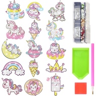 MATHARAGO Unicorn Diamond Painting Kits, 15pcs Diamond Dots Art for Kids, Girls Diamond Stickers wit