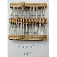 2.2 ohm 1/2W 5% Pack 100pcs 2.2 0.5W 2.2 2.2ohm Two Points Ohms Half Watt RESISTOR 1/2WATT 0.5WATT
