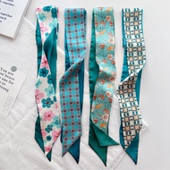 [Magpie] Temperament Peacock Blue Small Silk Scarf Women's Tie Bag Streamer Headband Hair Tie Korean