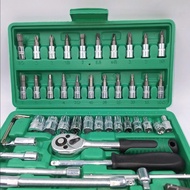 46Pcs 1/4 Inch Tools Screwdriver Box Socket Set Ratchet & Bits Tool Box Set