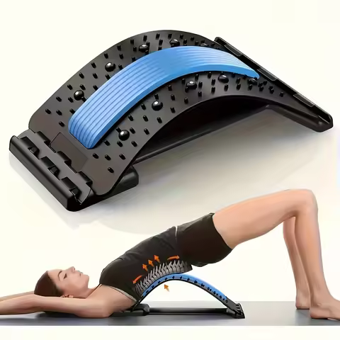 4-Level Adjustable Back Stretcher & Posture Corrector. Ergonomic Lumbar Support with Massage Functio