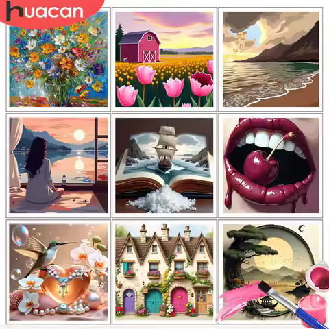 HUACAN Painting by Number Kits Colorful Floral Bouquet Artwork DIY Oil Drawing Flowers Home Decor