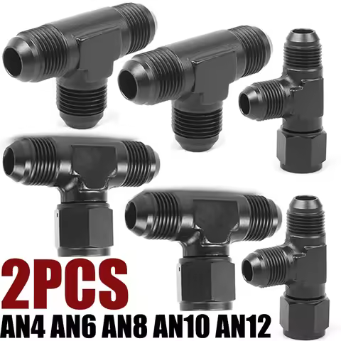 2Pcs Aluminum Flare Tee Fittings AN4 AN6 AN8 AN10 AN12 Male With 4 6 8 10 12 AN Female Swivel On Sid