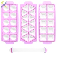 3 Pcs Ravioli Maker Press with 1 Rolling Pin 10 Grids Round 10 Grids Square 14 Grids Triangular Ravi