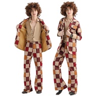 Men 60 70s Disco Dazzler Retro Costume Sparkle Metallic Hippie Jumpsuit Old School Dress Up