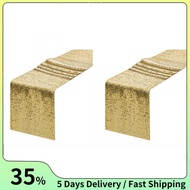 2 Pack Sequin Table Runner Gold 30.5 X 275cm Glitter Gold Table Runner for Party, Wedding, Bridal Ba