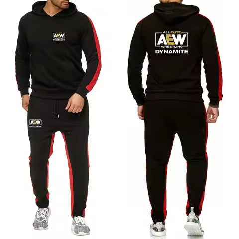 2024 All Elite AEW Wrestling AEW Autumn and Winter Men Print New Solid Color Hoodie + Pants Two-piec