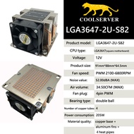 COOLSERVER LGA 3647-2U S81 S82 4ท่อความร้อนทองแดง2U พัดลมระบายความร้อนสำหรับ Intel LGA 3647แท่นทำงาน