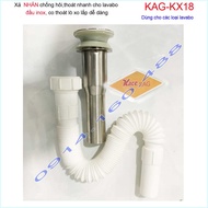 Xả lavabo nhấn Kace KAG-KX18 bộ xả inox 304 ống thải ruột gà cho chậu rửa mặt sứ hiệu suất sử dụng t