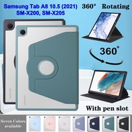 For Samsung Galaxy Tab A8 10.5 (2021) 10.5" SM-X200 SM-X205 Fashion 360° Rotating Stand High End Acrylic Clear Cover With Pen Slot Tablet Protective Flip Case