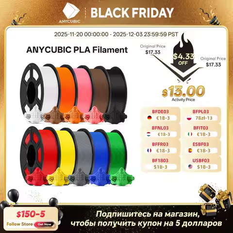 ANYCUBIC 3D Printer Filament 1.75mm PLA Filament 1KG/Roll 9 Colors Neat Spool No Bubble No Plugging 