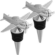 Amosfun 2 Pieces Aircraft Wine Corks Metal Red Wine Bottle Stopper Vacuum Seal Silver Bar Party