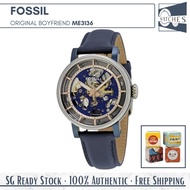(SG LOCAL) Fossil ME3136 Original Boyfriend Automatic Skeleton Dial Leather Strap Women Watch