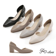 FM SHOES Classic Side Hollow Water Repellent Block Heels