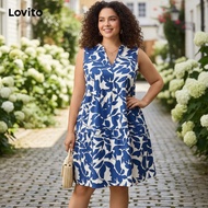 Lovito Women's Plus Size Curve Boho Floral Pattern Dress LBL20189