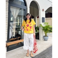 ss baby pant Pants For Chubby Women 5-Inch Style Ruffled Legs Floral Fabric White