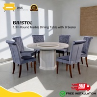 1.3m Round Marble Dining Set with 6 Seater BRISTOL / Meja makan marble bulat