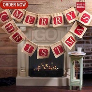 GG Merry Christmas Burlap Jute Banners/Background Hessian Bunting Ornament/Party Wall Fabric Flags H
