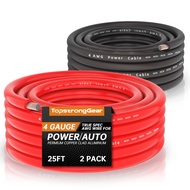TOPSTRONGGEAR 4 Gauge 25ft Black and 25ft Red Power/Ground Wire-Copper Clad Aluminum CCA-True 4 AWG