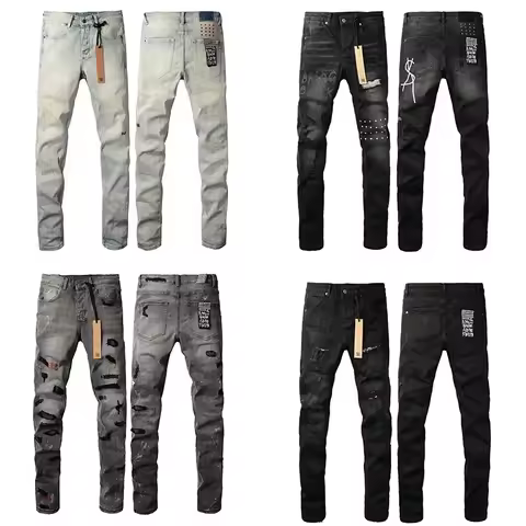 New KSUBI Jeans Men Paint Hole Trendy American High Street Trend Low Rise Stretch Skinny Pleated Rip