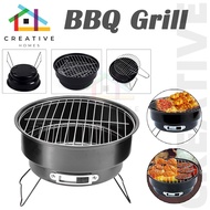 （SG Stock）BBQ Round Shape Barbeque/Portable Charcoal Barbecue Table Camping Outdoor Garden Grill Carbon Steel BBQ Grill