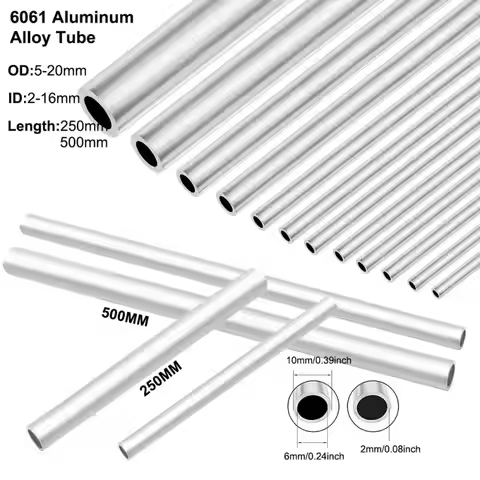 1pcs 6061 Aluminium Pipe OD 5~20mm Inner Dia 2mm~16mm Length 500mm/250mm Thickness 1mm Straight Roun