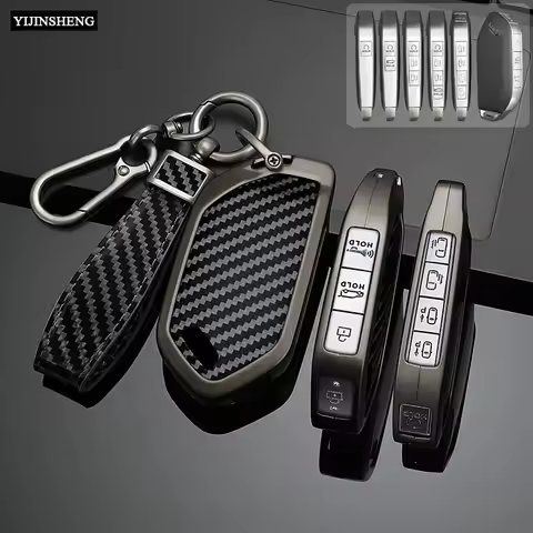 Zinc Alloy + PU Leathe Carbon Style Car Key Case Cover For For Kia Picanto Sorento MQ4 Carnival KA4 