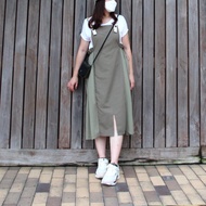 綠色拼紗吊帶長裙